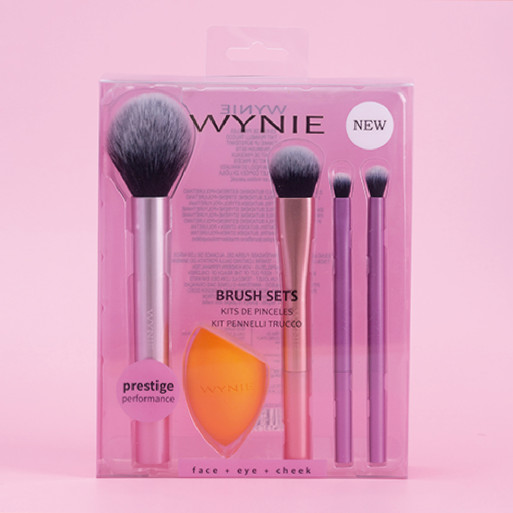 Set de 4 Brochas para Rostro y Ojos, y Esponja de Maquillaje