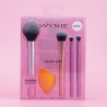 Set de 4 Brochas para Rostro y Ojos, y Esponja de Maquillaje